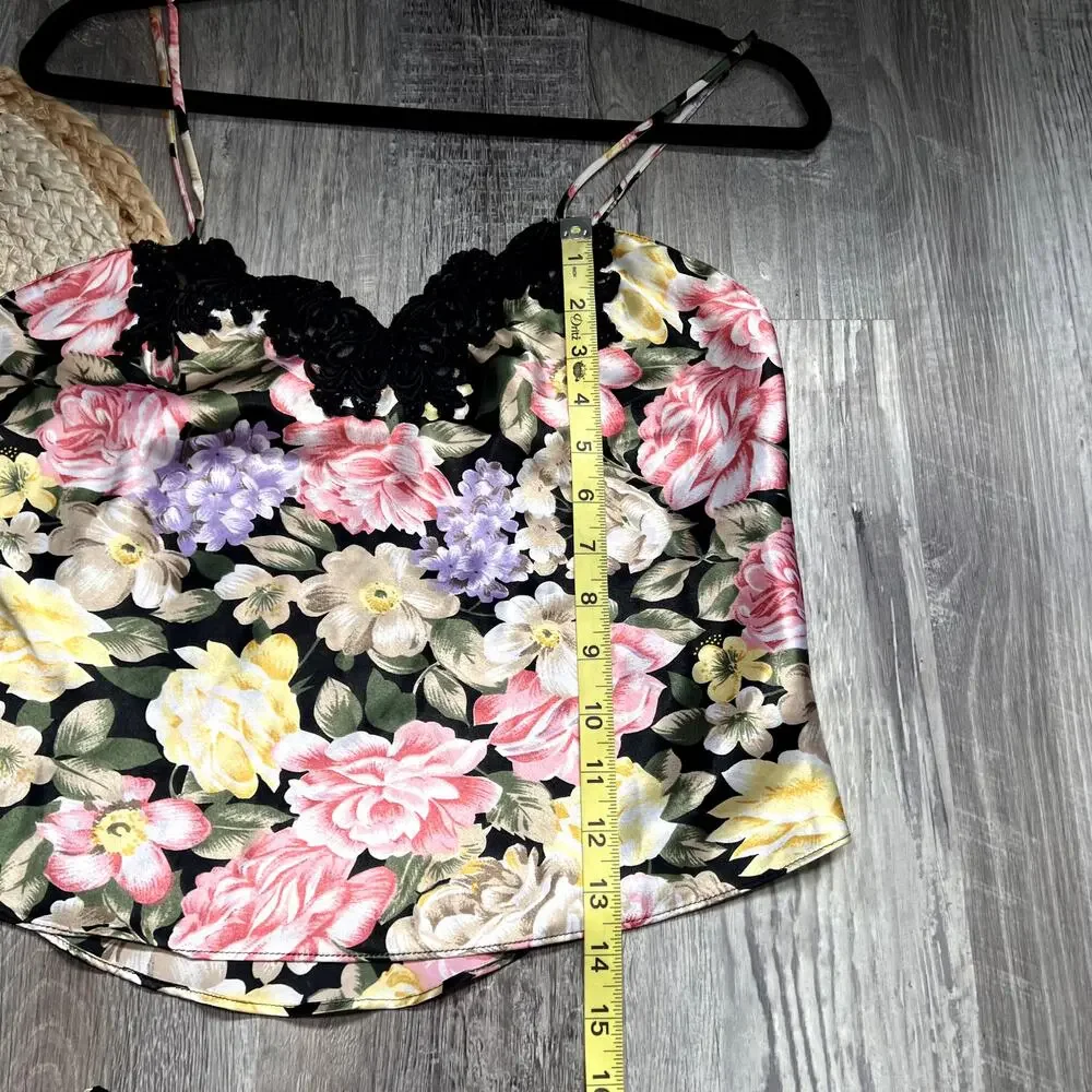 VICTORIA'S SECRET Gold Label Vtg Floral Print Satin Camisole & Short Pajama Set